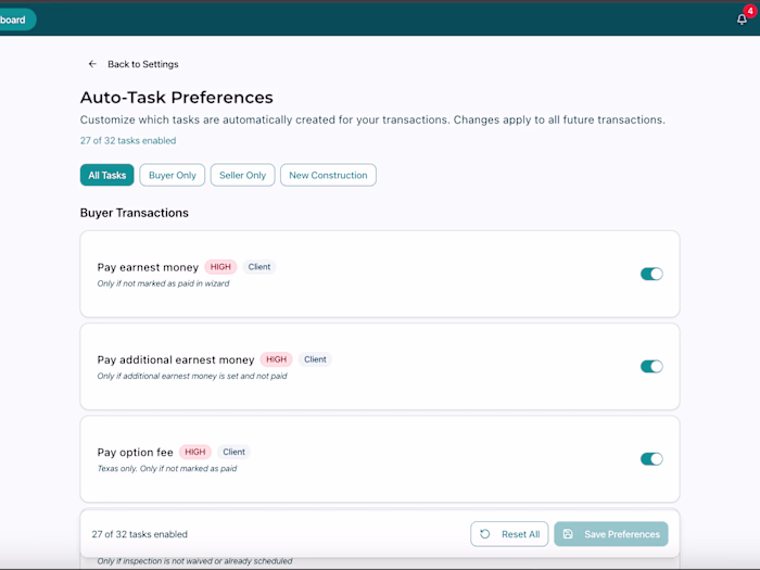 Automatic Rules Set for creating tasks