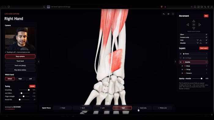 Interactive 3D Hand Anatomy with Live Hand Tracking