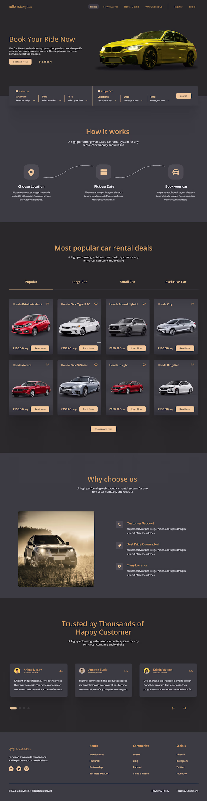 MakeMyRide – Car Rental Website UI Design