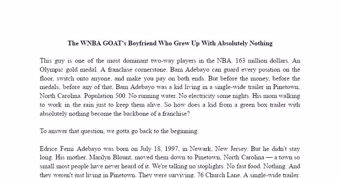 The WNBA GOAT's Boyfriend (Bam Adebayo)