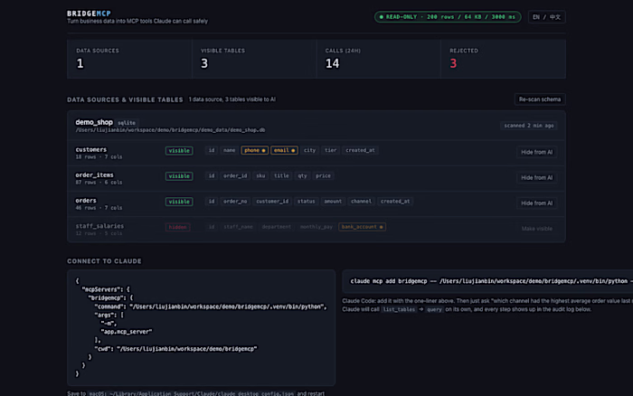 BridgeMCP — Secure Read-Only AI Data Gateway