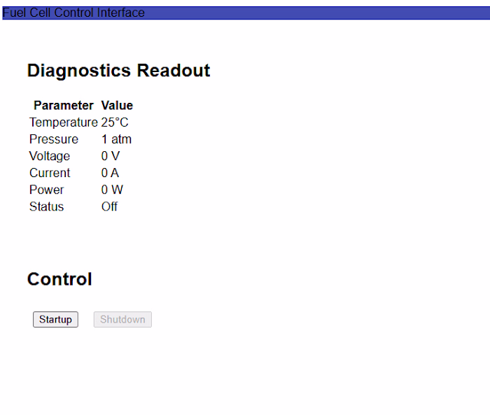 Fuel Cell Control Interface