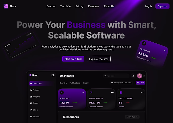 Designed this clean and modern hero section for a SaaS platf...