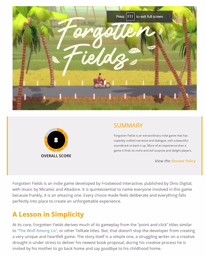 Forgotten Fields - Review
