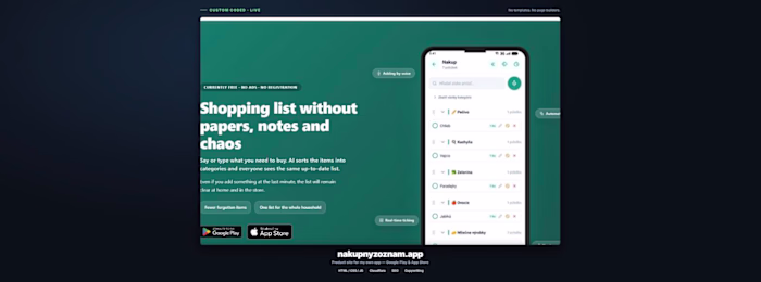 nakupnyzoznam.app - product site for my own mobile app