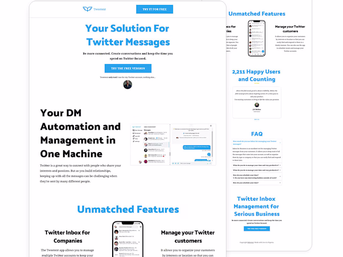 Landing page for Tweetext