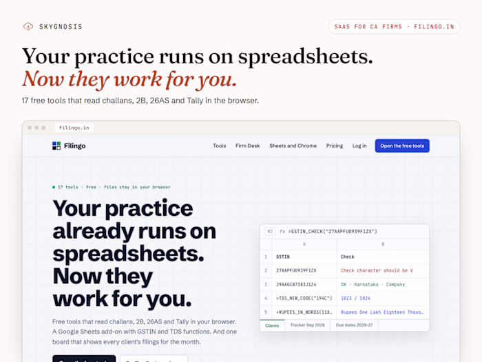 Filingo: SaaS Workspace and 25 Tools for CA Firms
