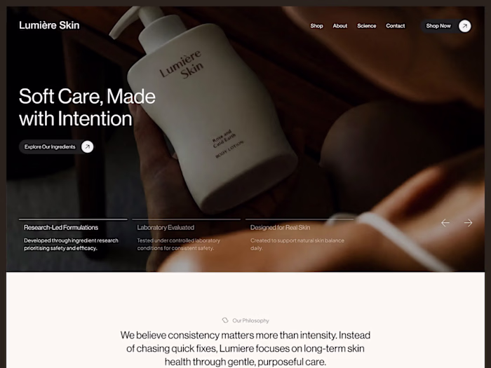 Luxury Shopify Store Design for Lumière Skin