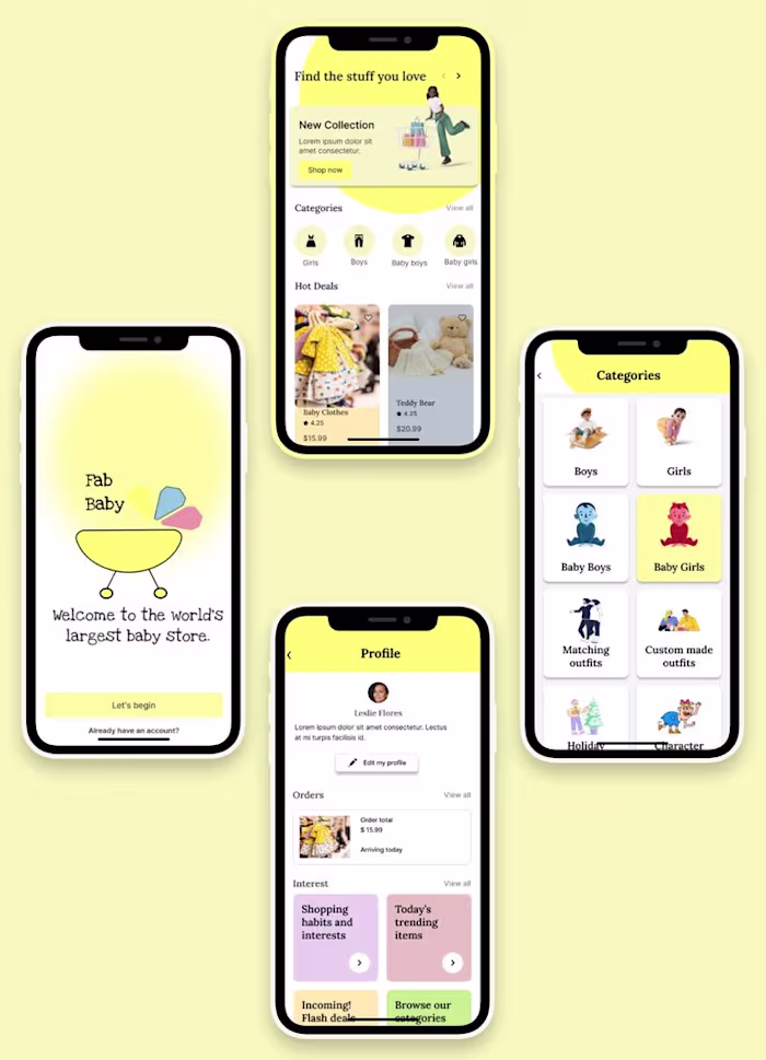Mobile app baby shopping store