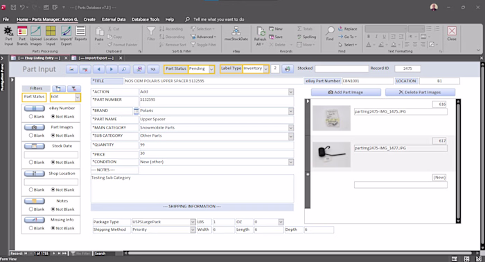 MS Access Application - Parts