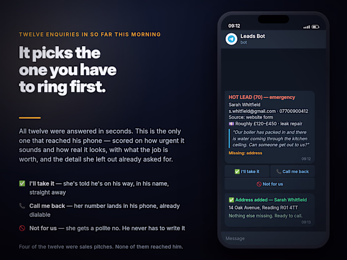 Instant reply and alerts for website leads