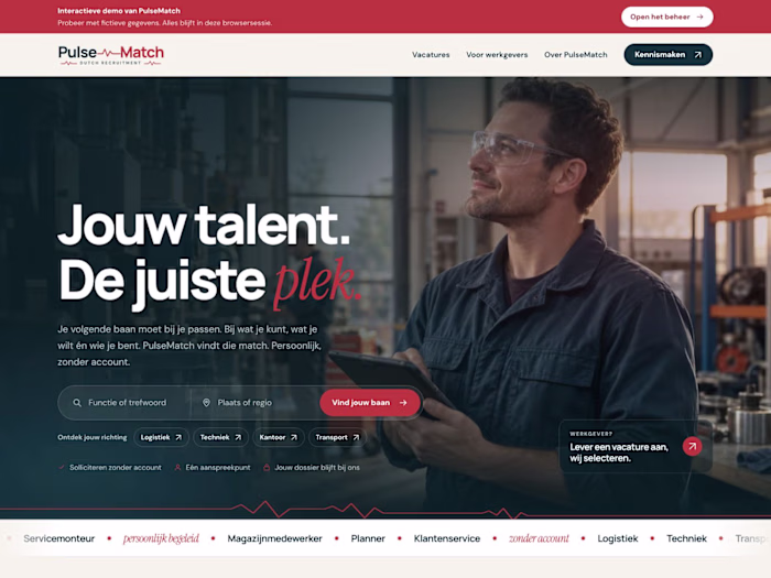 PulseMatch — recruitment website & dashboard concept