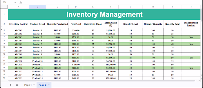 Google Worksheet: Inventory Management