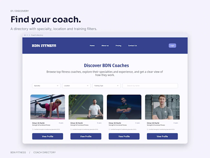 BDN Fitness | Coach Discovery & Pricing UX/UI