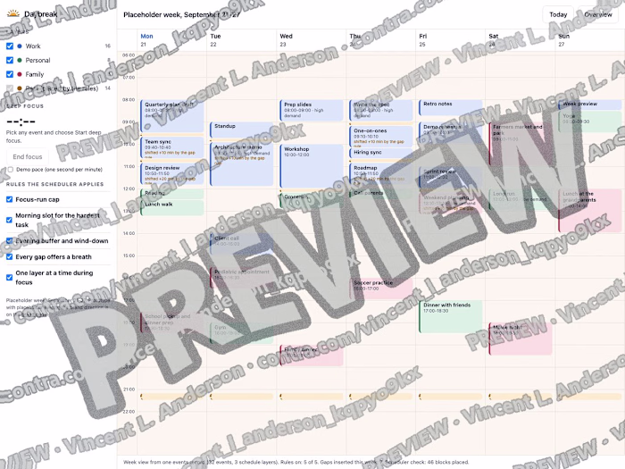 Calendar prototype with meditation built into the schedule