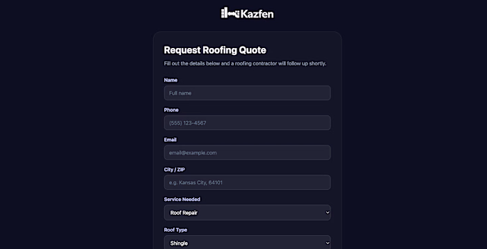 Kazfen Lead Capture Engine —
