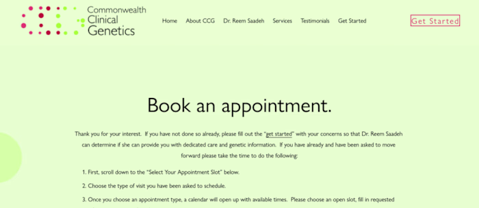 A Booking System Completed for a Clinical Genetics Company
