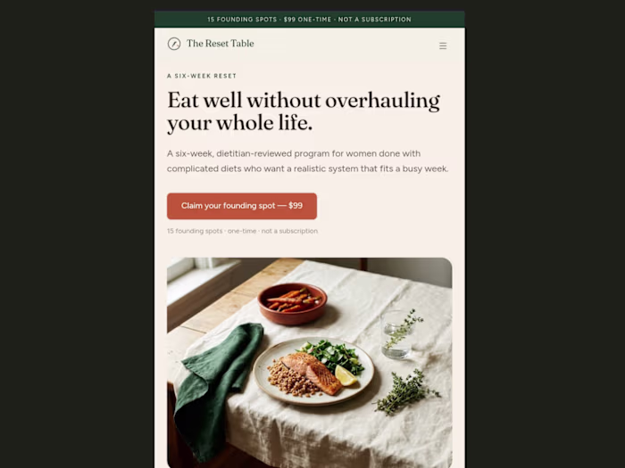 Landing page designed to sell