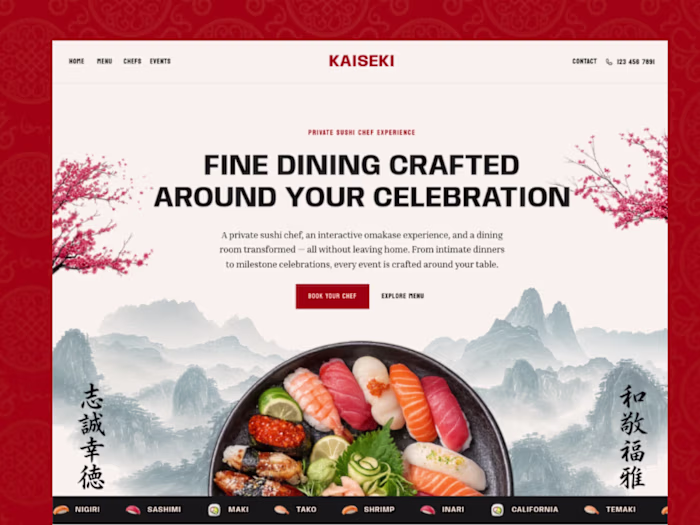 Kaiseki is a premium Framer template for private chefs, cate...