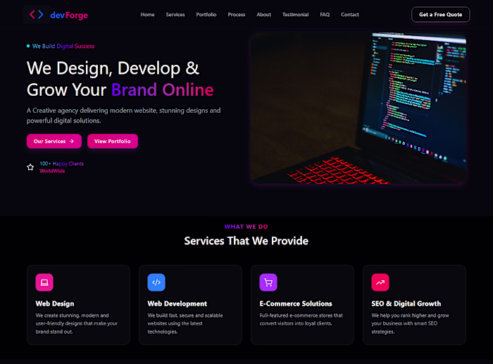 DevForge – High-Converting Creative Agency & SaaS Landing Page
