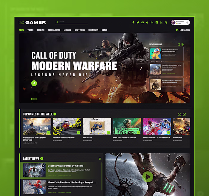IMGAMER: Gaming news website design 