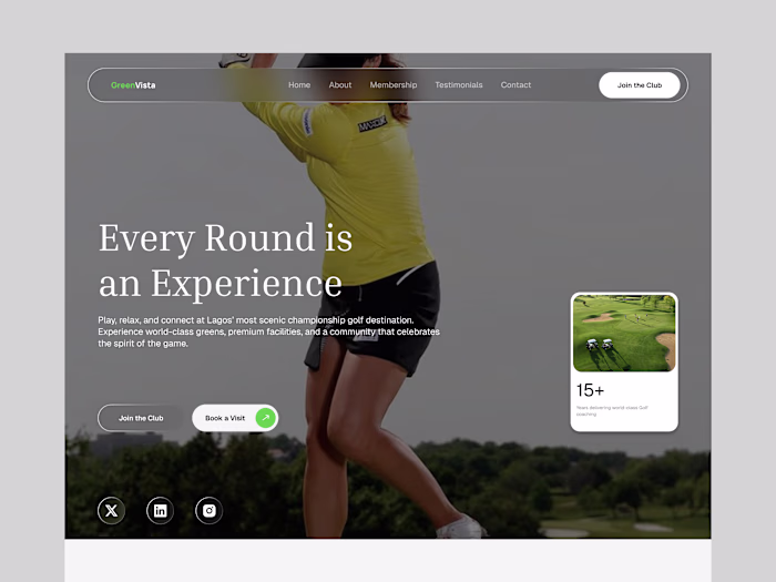GreenVista Golf Club Landing Page Design