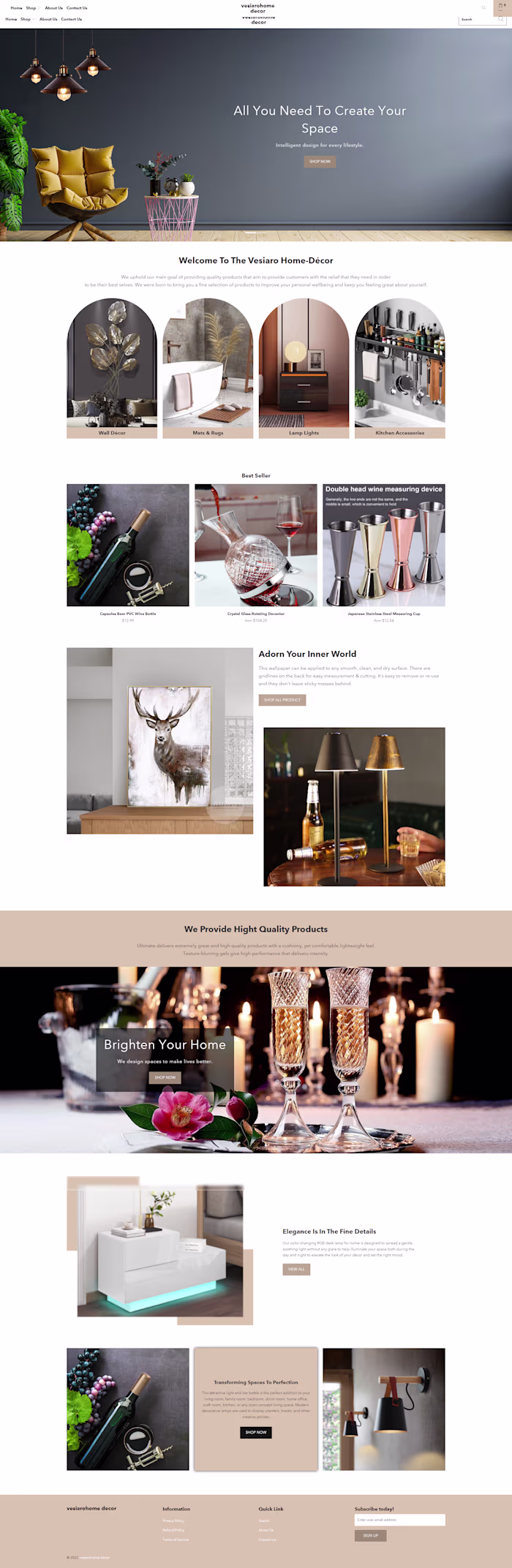Created Interior Shopify Store