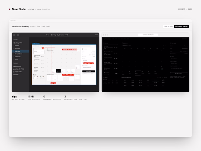 Nima Studio — design-to-code rebuild,