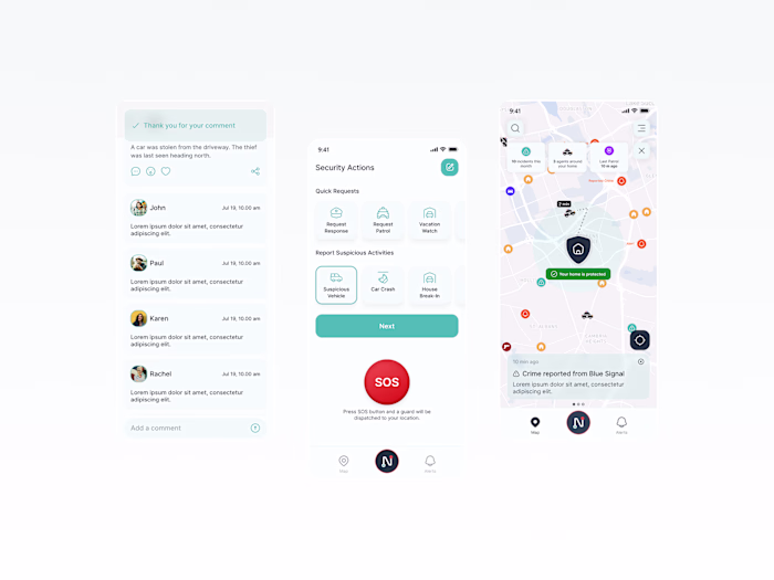 Mobile app screens for a Security Company