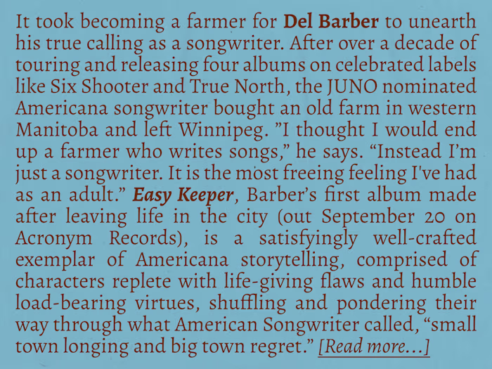 Artist Bio: Del Barber - Easy Keeper (2019)