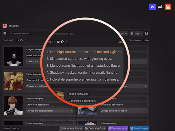 Assetflow | AI alt text generator for Webflow.