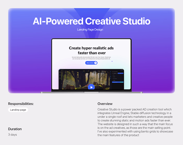 Creative Studio landing page 