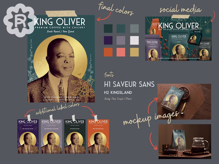 Packaging & Branding Design for King Oliver Premium Coffee