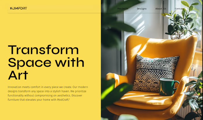 hero section in Figma for a Room Furniture Company