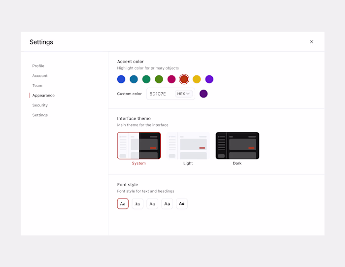 Appearance Settings - UI Design