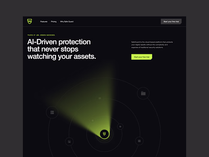 Safeguard - Saas website design for AI protection that works...