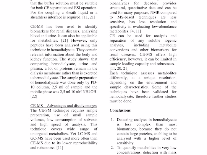 Report: Hemodialysate Metabolite Analysis