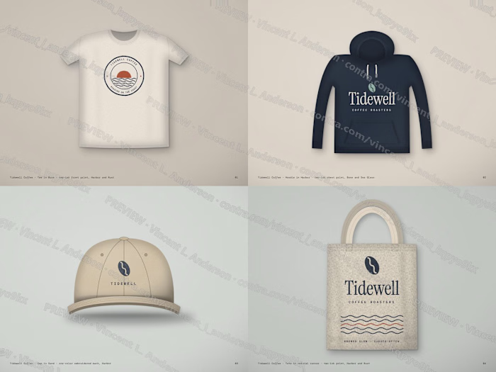 Merch mockup set: coffee roaster tee, hoodie, cap and tote