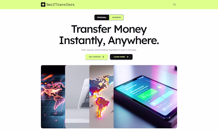Hero Section for Global Money Transfer Landing Page in Figma