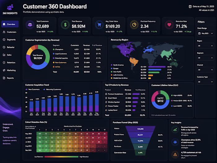 Customer 360 Dashboard — Power BI