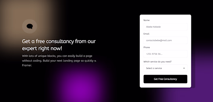 CTA form section design at