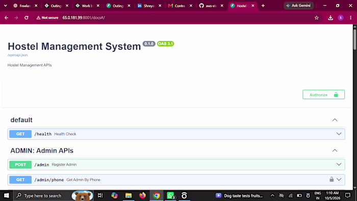 :Deployed a FastAPI-based Hostel Management