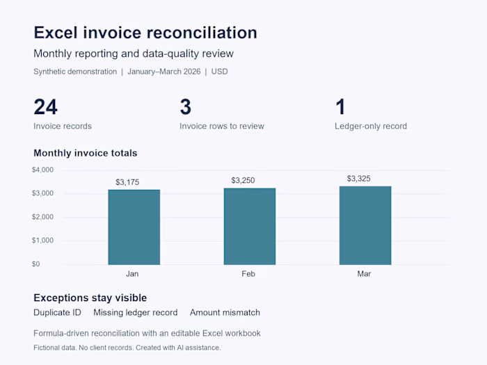 Excel Invoice Reconciliation | Synthetic Demo