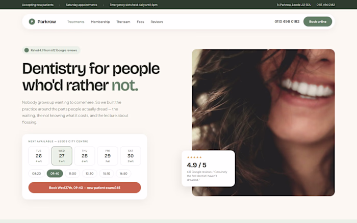 Parkrow Dental Studio — Clinic Website with Booking Widget