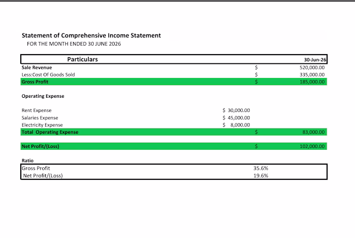 Prepared a complete Income Statement
