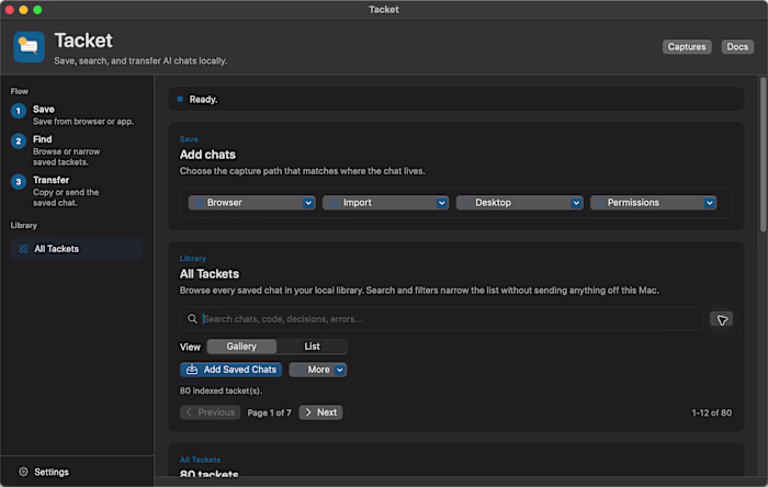 Tacket: Local-First AI Chat Library & Browser Extension
