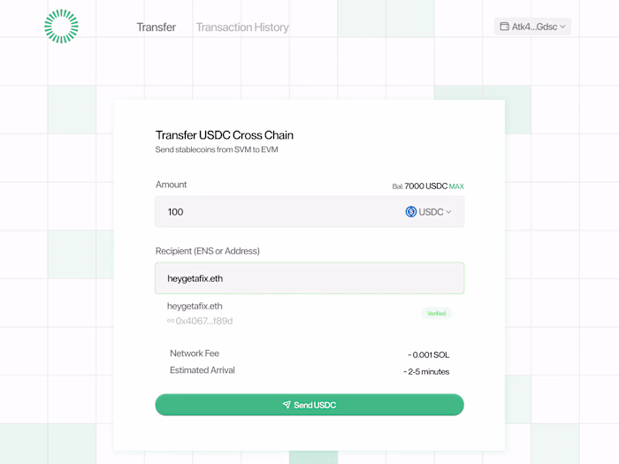 Transfer: Stablecoin from an SVM wallet via ENS ID
