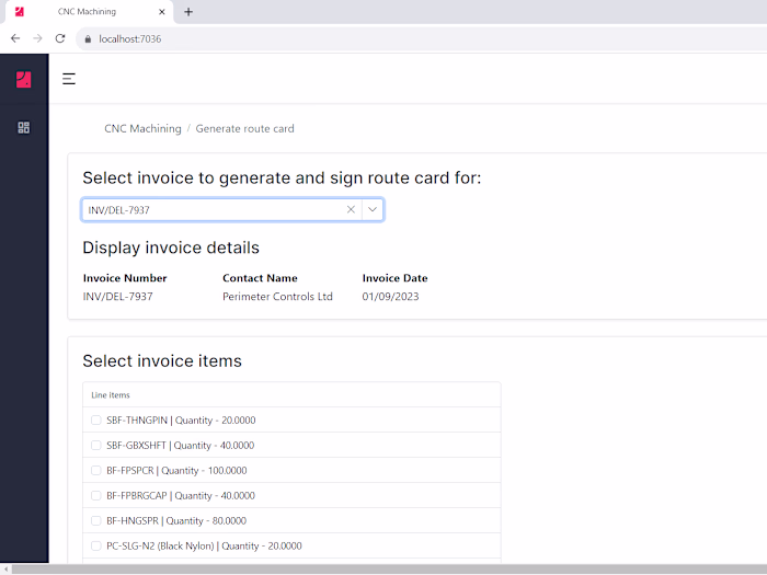 Route card generation and Xero API integration for manufacturing
