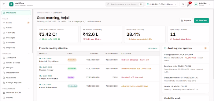 Interior ERP SaaS for Design Studios | IntelliFlow