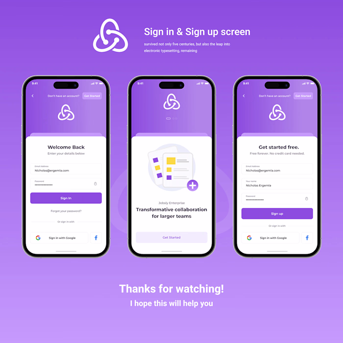 Sign in & Sign up screen